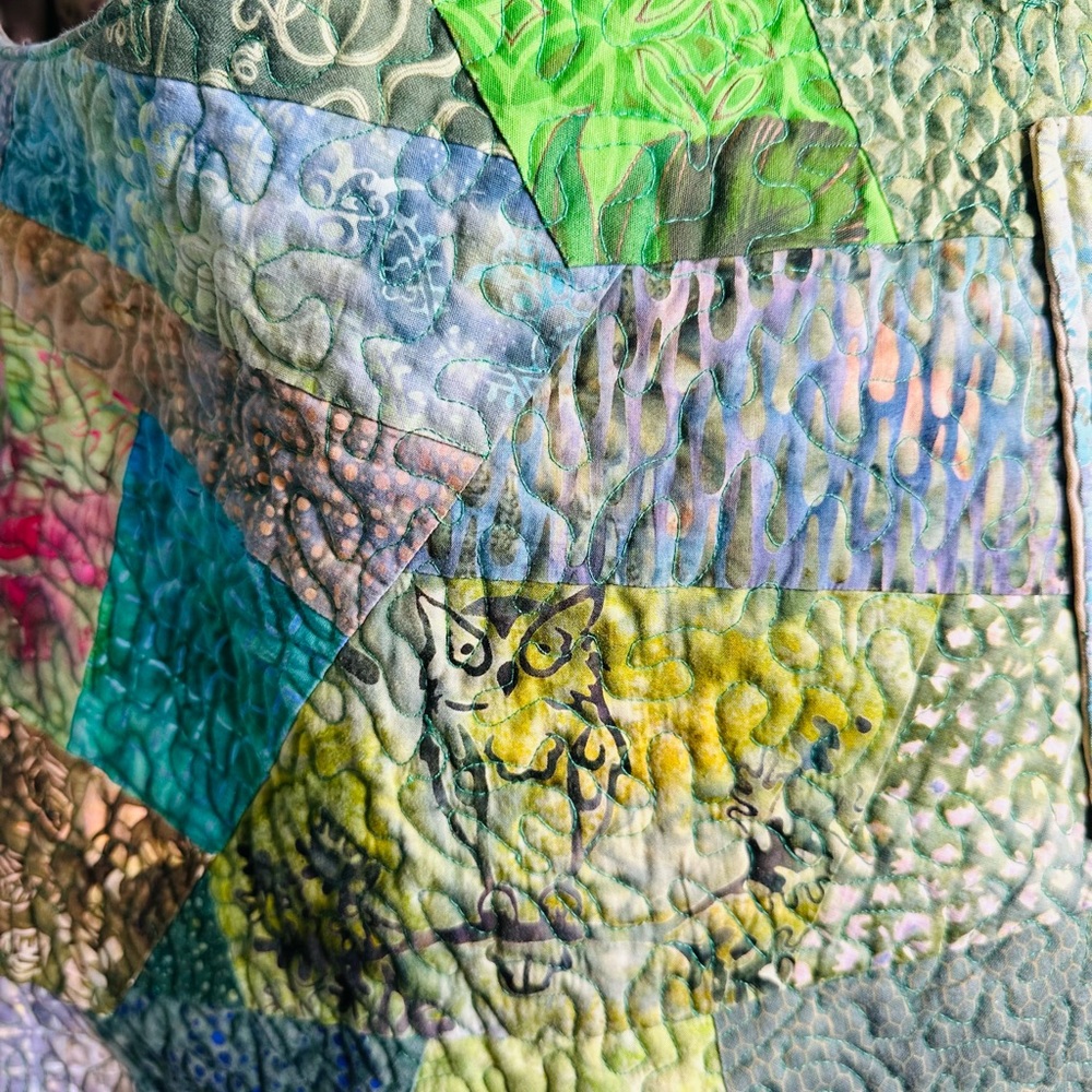 Reversible Quilt Patchwork Green Tote/ Yellow Bag… - image 2